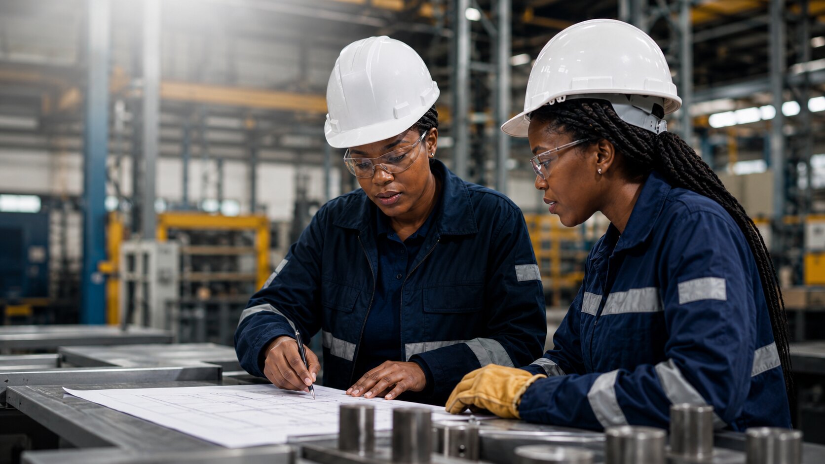 M&N engineers reviewing fabrication drawings — Black Women Owned