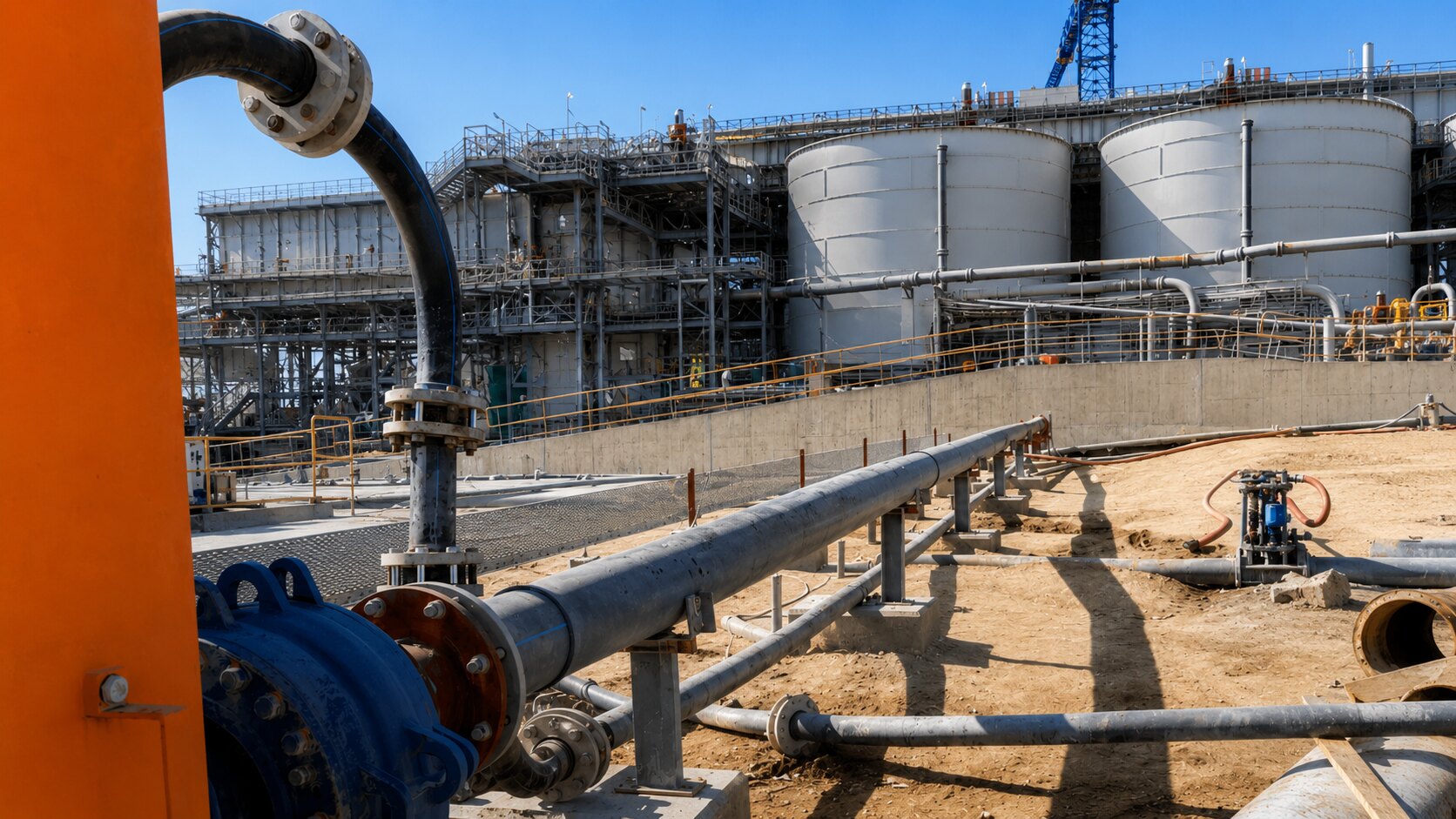 Petrochemical tank farm and pipeline infrastructure