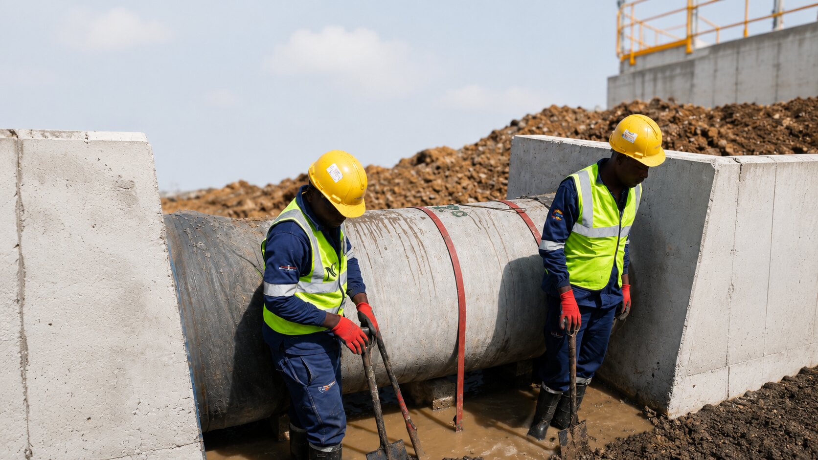 M&N artisans installing industrial concrete pipe