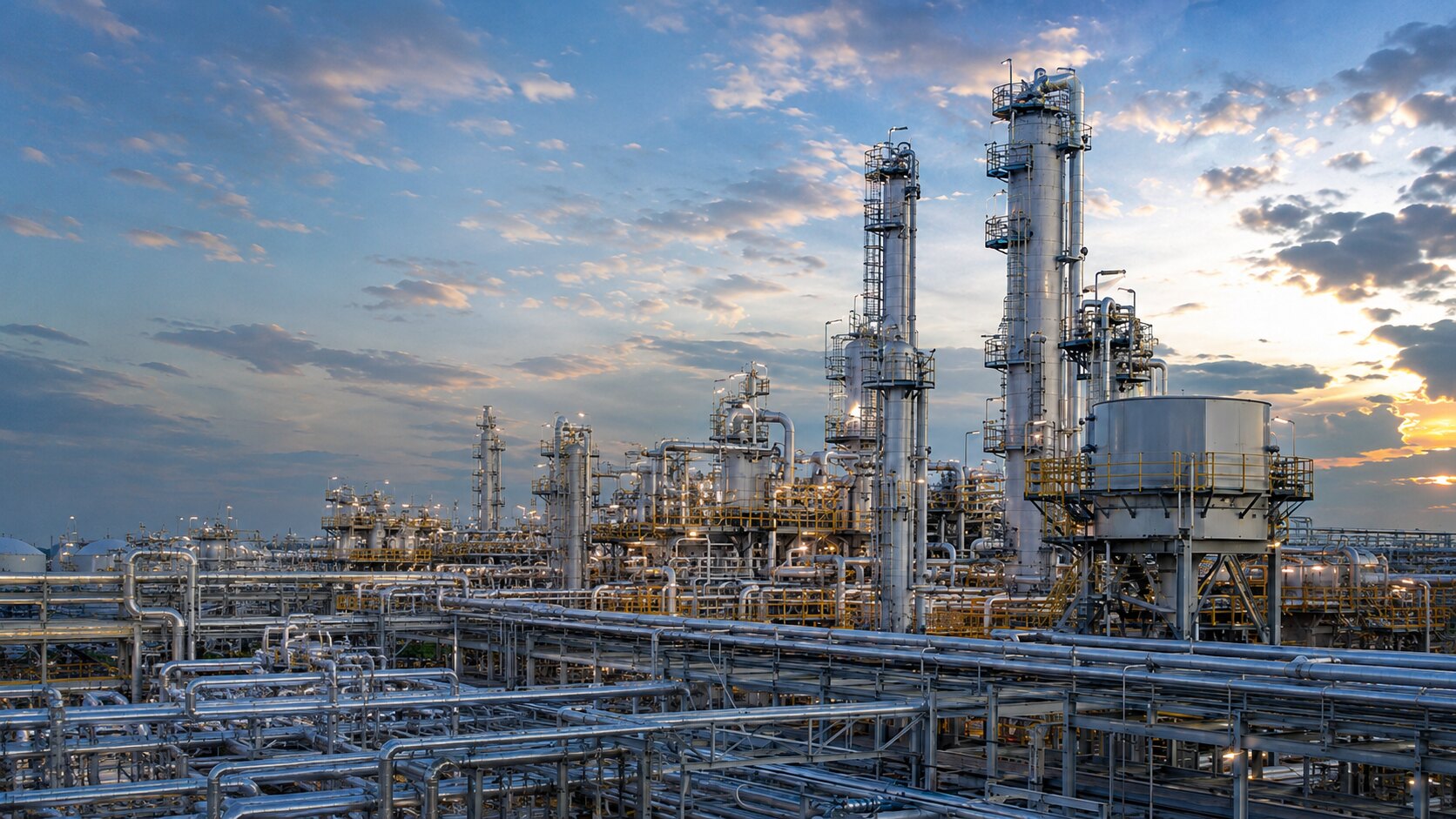 Petrochemical refinery at golden hour